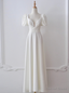 White Satin Square Puff Sleeve Wedding Dresses