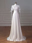 White Satin Square Short Sleeve Wedding Dresses