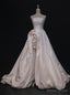 White Satin Strapless Pleats Flower Wedding Dresses