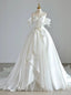 White Satin Strapless Puff Sleeve Wedding Dresses