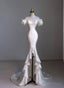 White Satin Sweetheart Beaded Wedding Prom Dress, White Satin High Low Prom Dresses