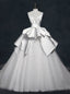 White Satin Tulle See Through Neck Backless Wedding Dresses