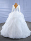 White Satin V Neck Long Sleeve Wedding Dresses