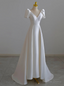 White Satin V Neck Short Sleeve Weddong Dresses