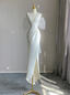 White Satin V Neck Split Wedding Dresses