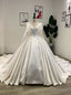 White Satin V Neck Wedding Dresses With Long Train