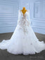 White See Through Tulle V Neck Long Sleeve Appliques Wedding Dresses