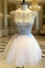 White Sequin Rhinestone Short Prom Dress, Cute Homecoming Dresses