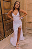 White Sequins Asymmetrical Prom Dresses with Slit and Fringes