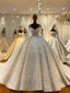 White Sequins Beading V Neck Backless Wedding Dresses