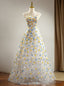 White Sequins Flower Sweetheart Prom Dresses