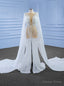 White Sequins Pearls See Through Split Wedding Dresses