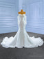 White Sequins Tulle Mermaid Wedding Dresses With Detachable Sleeve