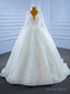 White Sequins V Neck Long Sleeve Pearls Wedding Dresses