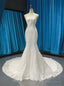 White Sheath Mermaid Tulle Lace Backless Wedding Dresses