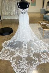 White Sheer Corset Mermaid Wedding Dress With Mesh Train Sexy