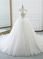 White Strapless Satin Tulle V Neck Wedding Dresses With Train