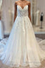 White Sweetheart A Line Wedding Dress Tulle Lace Bridal Dresses With Sweep Train Off Shoulder Elegant