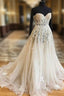 White Sweetheart Lace Applique Tulle Wedding Dress, Lace Wedding Gowns, Lace Bridal Prom Dresses