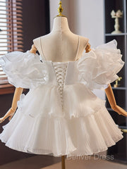 White Sweetheart Neck Organza Short Prom Dresses, White Homecoming Dresses