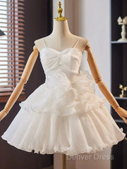 White Sweetheart Neck Organza Short Prom Dresses, White Homecoming Dresses