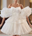 White Sweetheart Neck Organza Short Prom Dress, White Homecoming Dresses