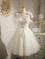 White Sweetheart Neck Tulle Lace Short Prom Dresses, White Tulle Formal Dresses