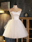 White Sweetheart Neck Tulle Short Prom Dress, Light Champagne Homecoming Dresses