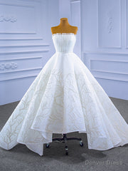 White Tulle Strapless Wedding Dress With Detachable Train