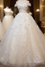 White Tulle Lace Applique Long Prom Dress, White Lace Wedding Dresses