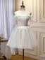 White Tulle Lace Beading Homecoming Dresses