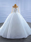 White Tulle Lace Long Sleeve Beading Wedding Dress