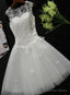 White Tulle Lace Round Neckline Knee Length Graduation Dress, White Short Prom Dress