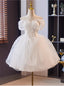White Tulle Lace Spaghetti Straps Short Wedding Dresses