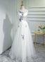 White Tulle Long A Line Prom Dress, White Graduation Dresses