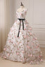 White Tulle Long A Line Prom Dress, White V Neck Prom Dresses