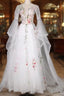 White Tulle Long Sleeves A-Line Wedding Prom Dress, White Tulle Prom Dresses