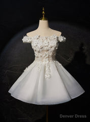 White Tulle Off the Shoulder Appliques Homecoming Dress