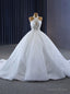 White Tulle Sequins Pearls Halter Wedding Dress
