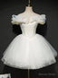 White Tulle Short Off Shoulder Homecoming Dress, White Graduation Dresses