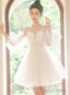 White Tulle Short Sleeves Homecoming Dress, White Prom Dress Graduation Dresses