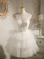 White Tulle Short Straps Prom Dress Graduation Dress, White Prom Dresses