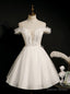 White Tulle Spaghetti Straps Beading Lace Up Homecoming Dresses