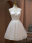 White Tulle Straps Pearls Homecoming Dresses