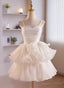 White Tulle Straps Short Graduation Dress, White Tulle Sweetheart Prom Dresses
