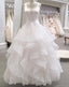 White Tulle V Neck Long Ruffles Prom Dress, Wedding Dresses