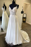 White v neck chiffon lace long prom Dress, white Prom Dresses