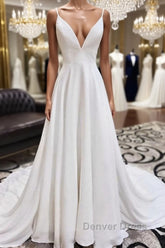 White v neck chiffon long prom Dresses, white lace evening Dresses