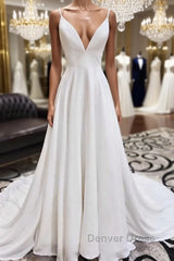 White v neck chiffon long prom Dresses, white lace evening Dresses