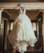 White V Neck Lace Tulle Long Prom Dress, White Wedding Dresses